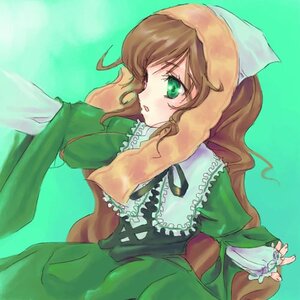 Rating: Safe Score: 0 Tags: 1girl :o brown_hair dress frills green_background green_dress green_eyes head_scarf image long_hair long_sleeves looking_at_viewer puffy_sleeves simple_background solo suiseiseki very_long_hair User: admin