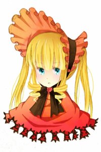 Rating: Safe Score: 0 Tags: 1girl auto_tagged blonde_hair blush bow dress drill_hair image long_hair looking_at_viewer shinku simple_background solo twintails white_background User: admin