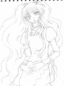 Rating: Safe Score: 0 Tags: 1girl dress frills greyscale image juliet_sleeves kirakishou long_hair long_sleeves looking_at_viewer monochrome puffy_sleeves solo striped very_long_hair wavy_hair User: admin