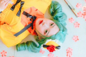 Rating: Safe Score: 0 Tags: 1girl blurry depth_of_field drill_hair flower green_eyes green_hair hair_ornament kanaria lips photo red_flower rose solo twin_drills User: admin