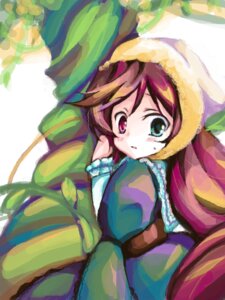 Rating: Safe Score: 0 Tags: 1girl :o brown_hair dress frills heterochromia image leaf long_hair long_sleeves looking_at_viewer plant red_eyes solo striped suiseiseki vertical_stripes User: admin