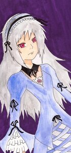 Rating: Safe Score: 0 Tags: 1girl black_ribbon black_wings detached_collar dress flower frills hairband image long_hair long_sleeves looking_at_viewer pink_eyes red_eyes ribbon rose silver_hair simple_background solo suigintou very_long_hair wings User: admin