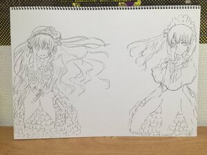 Rating: Safe Score: 0 Tags: 1girl dress frills image long_hair long_sleeves looking_at_viewer monochrome pair ribbon shinku simple_background smile suigintou traditional_media twintails very_long_hair User: admin