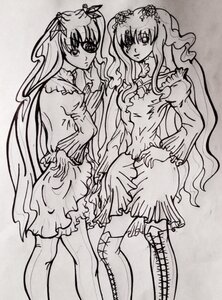 Rating: Safe Score: 0 Tags: 2girls barasuishou boots cross-laced_footwear dress frills greyscale hair_ornament hair_ribbon image kirakishou long_hair long_sleeves monochrome multiple_girls pair ribbon standing thighhighs very_long_hair zettai_ryouiki User: admin