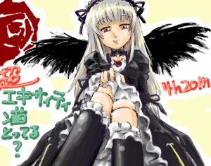 Rating: Safe Score: 0 Tags: 1girl black_wings doll_joints dress feathered_wings frills gothic_lolita hairband image joints long_hair long_sleeves looking_at_viewer pink_eyes rose sitting solo suigintou wings User: admin