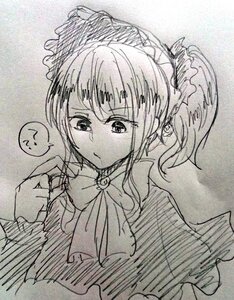 Rating: Safe Score: 0 Tags: 1girl ? eyebrows_visible_through_hair greyscale hair_scrunchie image looking_at_viewer monochrome ponytail scrunchie shinku sketch solo spoken_question_mark traditional_media upper_body User: admin