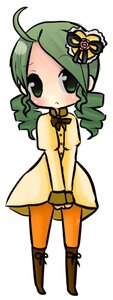 Rating: Safe Score: 0 Tags: 1girl ahoge blush boots chibi dress full_body green_eyes green_hair image kanaria long_sleeves simple_background solo standing white_background yellow_dress User: admin
