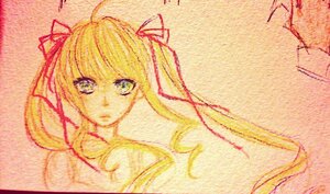 Rating: Safe Score: 0 Tags: 1girl blonde_hair eyelashes hair_ribbon image long_hair looking_at_viewer ribbon shinku solo traditional_media twintails User: admin