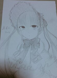 Rating: Safe Score: 0 Tags: 1girl bangs blush dress eyebrows_visible_through_hair hair_between_eyes image long_hair looking_at_viewer monochrome photo shinku sketch solo traditional_media very_long_hair User: admin