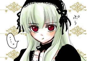 Rating: Safe Score: 0 Tags: ... 1girl :t blush detached_collar dress hairband image long_hair looking_at_viewer pout red_eyes simple_background solo spoken_ellipsis suigintou upper_body white_background User: admin