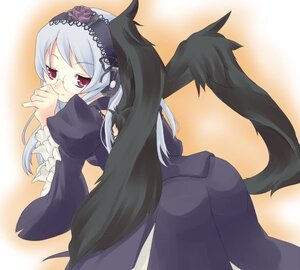 Rating: Safe Score: 0 Tags: 1girl azuki_akizuki bent_over black_wings commentary_request dress flower frills glasses hairband image juliet_sleeves long_hair long_sleeves looking_at_viewer red_eyes rose rozen_maiden silver_hair solo suigintou wings User: admin