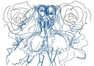 Rating: Safe Score: 0 Tags: 2girls barasuishou bow dress frills holding_hands image kirakishou long_hair monochrome multiple_girls pair simple_background sketch smile twintails very_long_hair white_background wings User: admin