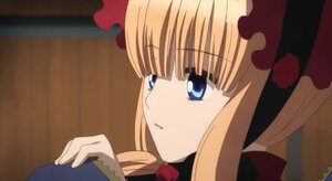 Rating: Safe Score: 0 Tags: 1girl bangs blonde_hair blue_eyes bonnet book bow face flower hat image long_hair rose shinku solo User: admin