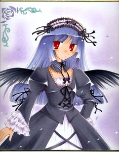 Rating: Safe Score: 0 Tags: 1girl black_wings detached_collar dress frills hairband image long_hair long_sleeves looking_at_viewer marker_(medium) puffy_sleeves red_eyes ribbon solo suigintou traditional_media wings User: admin