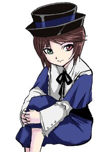 Rating: Safe Score: 0 Tags: 1girl blue_dress brown_hair dress green_eyes hat heterochromia image long_sleeves looking_at_viewer red_eyes ribbon simple_background solo souseiseki top_hat upper_body white_background User: admin