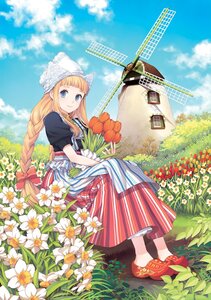 Rating: Safe Score: 0 Tags: 1girl apron blonde_hair blue_eyes bow braid cloud day dress flower long_hair looking_at_viewer no_socks outdoors short_sleeves sky smile solo striped tulip twin_braids unknown_characters vertical_stripes windmill User: admin