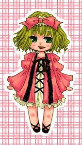 Rating: Safe Score: 0 Tags: 1girl :d blonde_hair blush bow dress frills full_body green_eyes hair_bow hinaichigo image long_sleeves looking_at_viewer open_mouth pink_bow pink_dress plaid plaid_background plaid_dress short_hair smile solo standing User: admin