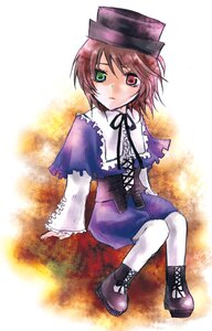 Rating: Safe Score: 0 Tags: 1girl blue_dress boots brown_hair cross-laced_footwear dress frills full_body green_eyes hat heterochromia image long_sleeves looking_at_viewer pantyhose red_eyes short_hair sitting solo souseiseki white_legwear User: admin