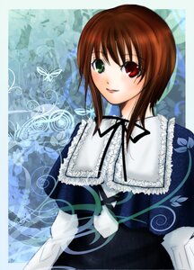 Rating: Safe Score: 0 Tags: 1girl brown_hair bug butterfly dress frills green_eyes heterochromia image insect long_sleeves looking_at_viewer red_eyes ribbon smile solo souseiseki User: admin