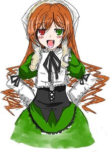 Rating: Safe Score: 0 Tags: 1girl :d auto_tagged brown_hair corset dress drill_hair frills green_dress green_eyes head_scarf heterochromia image long_hair long_sleeves looking_at_viewer open_mouth red_eyes simple_background smile solo suiseiseki twin_drills twintails very_long_hair white_background User: admin