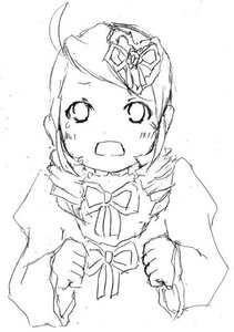 Rating: Safe Score: 0 Tags: 1girl :d ahoge blush crown dress greyscale image kanaria long_sleeves monochrome open_mouth ribbon simple_background sketch solo upper_body white_background User: admin