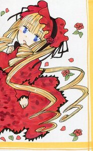 Rating: Safe Score: 0 Tags: 1girl blonde_hair blue_eyes bonnet dress drill_hair flower image long_hair long_sleeves marker_(medium) open_mouth petals red_dress red_flower red_rose rose rose_petals shinku solo traditional_media twintails User: admin