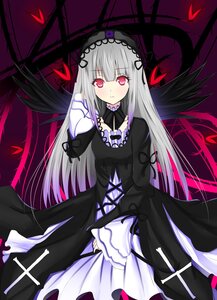 Rating: Safe Score: 0 Tags: 1girl absurdres black_dress black_wings commentary_request cross dress expressionless feathers flower frills gothic_lolita hairband highres hiiragi_natume image juliet_sleeves lolita_fashion long_hair long_sleeves looking_at_viewer puffy_sleeves red_eyes ribbon rose rozen_maiden silver_hair solo suigintou wings User: admin