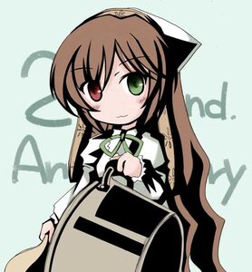 Rating: Safe Score: 0 Tags: 1girl brown_hair dress green_dress green_eyes hat head_scarf heterochromia image long_hair long_sleeves looking_at_viewer red_eyes ribbon simple_background solo suiseiseki User: admin