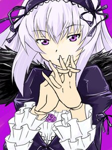 Rating: Safe Score: 0 Tags: 1girl black_ribbon black_wings dress flower frilled_sleeves frills gothic_lolita hairband image lolita_fashion lolita_hairband long_hair long_sleeves looking_at_viewer purple_eyes purple_flower purple_rose ribbon rose silver_hair solo suigintou upper_body wings User: admin