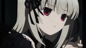 Rating: Safe Score: 0 Tags: 1girl bangs bow closed_mouth eyebrows_visible_through_hair hair_ribbon image long_hair looking_at_viewer parted_lips ribbon simple_background solo suigintou User: admin