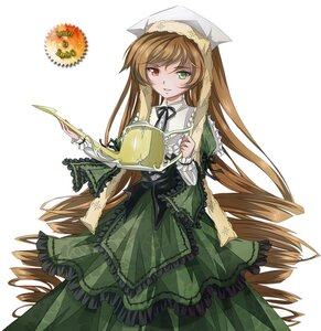 Rating: Safe Score: 0 Tags: 1girl brown_hair dress drill_hair frills green_dress green_eyes heterochromia image long_hair long_sleeves looking_at_viewer red_eyes simple_background solo suiseiseki very_long_hair watering_can white_background User: admin