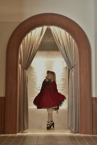 Rating: Safe Score: 0 Tags: 1girl blonde_hair curtains dress indoors long_sleeves red_dress reflection shinku solo standing window User: admin