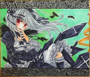 Rating: Safe Score: 0 Tags: 1girl black_wings dress feathers flower frills image joints long_hair long_sleeves looking_at_viewer red_eyes rose silver_hair solo suigintou traditional_media wings User: admin