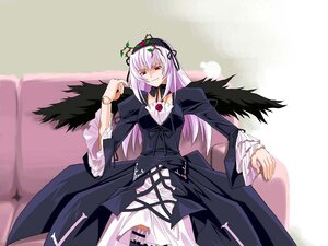 Rating: Safe Score: 0 Tags: 1girl black_wings cross-laced_clothes dress flower frills hairband image lolita_hairband long_hair long_sleeves looking_at_viewer pink_eyes red_eyes ribbon rose smile solo suigintou wings User: admin