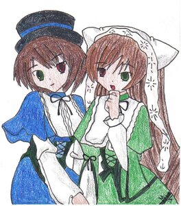 Rating: Safe Score: 0 Tags: 2girls blue_dress brown_hair dress green_dress green_eyes hat head_scarf heterochromia image long_hair long_sleeves looking_at_viewer multiple_girls open_mouth pair red_eyes short_hair siblings simple_background sisters souseiseki suiseiseki top_hat twins very_long_hair white_background User: admin