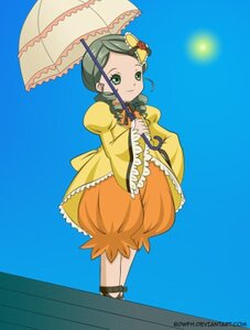 Rating: Safe Score: 0 Tags: 1girl auto_tagged dress flower full_body green_eyes green_hair hair_ornament holding_umbrella image kanaria long_sleeves looking_at_viewer parasol sky smile solo standing umbrella User: admin