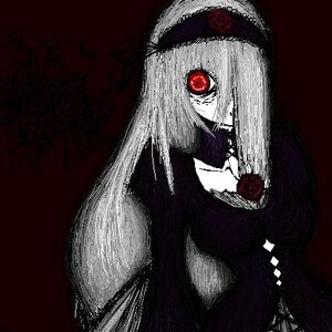 Rating: Safe Score: 0 Tags: 1girl black_background dark horror_(theme) image looking_at_viewer red_eyes solo spot_color suigintou User: admin