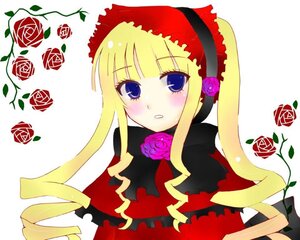 Rating: Safe Score: 0 Tags: 1girl blonde_hair blue_eyes blush bonnet bow dress drill_hair flower image long_hair pink_flower pink_rose red_flower red_rose rose shinku sidelocks simple_background solo twintails white_background User: admin