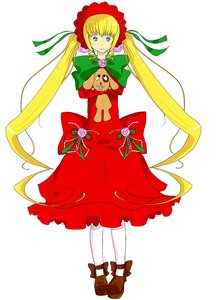 Rating: Safe Score: 0 Tags: 1girl blonde_hair blue_eyes bonnet bow dress flower full_body green_bow image long_hair long_sleeves looking_at_viewer pantyhose red_dress rose shinku shoes simple_background solo standing stuffed_animal twintails very_long_hair white_background white_legwear User: admin