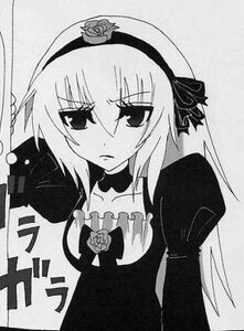 Rating: Safe Score: 0 Tags: 1girl choker dress flower greyscale hairband image long_hair long_sleeves looking_at_viewer monochrome rose solo suigintou traditional_media upper_body User: admin