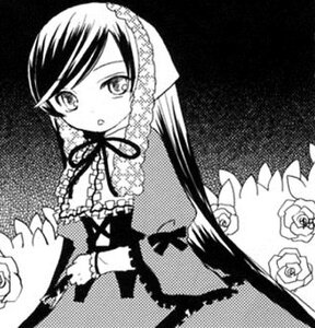 Rating: Safe Score: 0 Tags: 1girl dress flower frills greyscale image long_hair long_sleeves looking_at_viewer monochrome ribbon rose solo suiseiseki white_flower white_rose User: admin