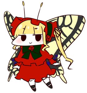 Rating: Safe Score: 0 Tags: 1girl blonde_hair blush bonnet bow bowtie dress full_body image long_hair long_sleeves red_dress shinku simple_background smile solid_oval_eyes solo User: admin