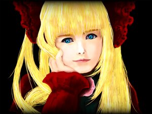 Rating: Safe Score: 0 Tags: 1girl bangs black_background blonde_hair blue_eyes face image letterboxed lips long_hair looking_at_viewer portrait realistic red_scarf scarf shinku simple_background smile solo User: admin