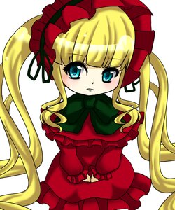 Rating: Safe Score: 0 Tags: 1girl blonde_hair blue_eyes bow capelet image long_hair long_sleeves looking_at_viewer shinku simple_background solo twintails v_arms very_long_hair white_background User: admin