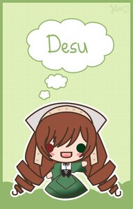 Rating: Safe Score: 0 Tags: 1girl :d apron bangs blush_stickers brown_hair chibi dress drill_hair green_background green_dress head_scarf image long_hair open_mouth ringlets smile solo standing suiseiseki twin_drills very_long_hair User: admin