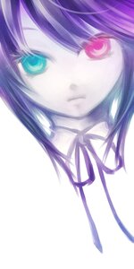 Rating: Safe Score: 0 Tags: 1girl bangs closed_mouth heterochromia image looking_at_viewer neck_ribbon purple_hair ribbon simple_background solo souseiseki striped white_background User: admin