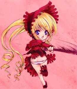 Rating: Questionable Score: 0 Tags: 1girl blonde_hair blue_eyes blush dress drill_hair hinaichigo image long_hair long_sleeves looking_back pink_background red_dress shinku solo standing striped striped_panties twin_drills twintails underwear very_long_hair User: admin