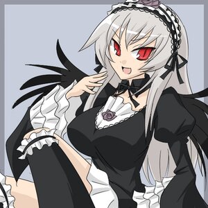 Rating: Safe Score: 0 Tags: 1girl black_dress breasts dress flower frilled_sleeves frills gothic_lolita hairband image lolita_fashion lolita_hairband long_hair long_sleeves looking_at_viewer open_mouth red_eyes rose silver_hair solo suigintou wings User: admin