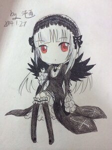 Rating: Safe Score: 0 Tags: 1girl bangs black_dress boots chibi closed_mouth dress frilled_legwear frilled_sleeves frills hairband image knee_boots long_hair long_sleeves looking_at_viewer red_eyes sitting solo suigintou traditional_media wings User: admin