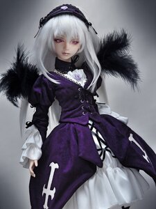 Rating: Safe Score: 0 Tags: 1girl doll dress flower frills gothic_lolita gradient gradient_background grey_background hairband lips long_hair long_sleeves looking_at_viewer puffy_sleeves rose solo suigintou white_hair User: admin